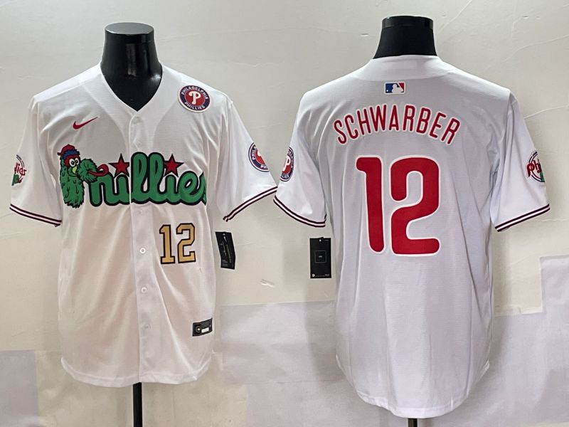 Men Philadelphia Phillies #12 Schwarber White three generations Joint Name Nike 2025 MLB Jersey style 5